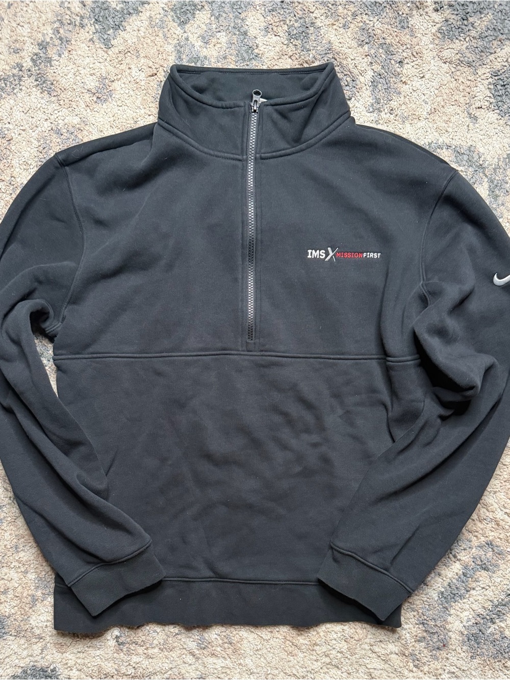 Nike Black Quarter-Zip Sweater with Small Red/White Logo
